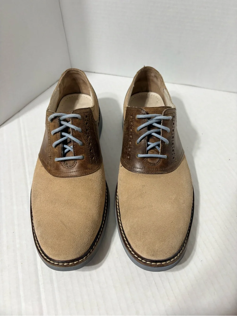 Cole Haan Men's Colton Tan Suede Saddle Oxford shoe Suede and Leather Blue